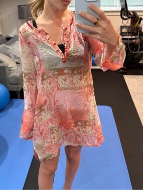 Joie Pink and Coral Paisley Sheer Tunic